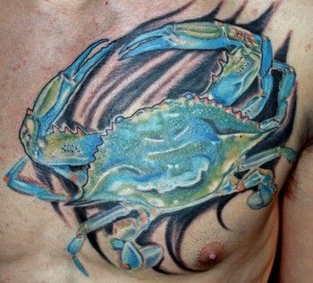 Blue Crab Tattoo, Tattoo On Elbow, Crab Tattoos, Star Foot Tattoos, Tattoo On Chest, Fire Fighter Tattoos, Crab Tattoo, Dolphins Tattoo, Leopard Tattoos