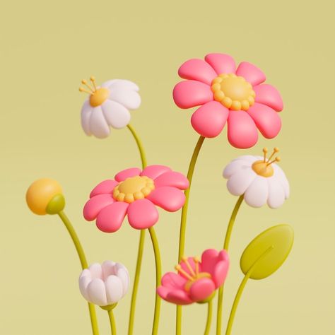 3d Stylised Flowers, Blender Character Modeling, Flowers 3d, Flower 3d, Bead Loom Designs, Creative Graphics, Photography Filters, 3d Tutorial, Plant Aesthetic