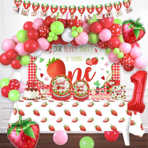 PRICES MAY VARY. 🍓 BERRY SWEET ONE PARTY – Your berry sweet is turning one! A fruity-themed party is bright and colorful to celebrate this big day. These strawberry-themed details would be a hit with both you and your sweetie. Your berry will enjoy this yummy and funny vibe. This day will surely be a HAPPY DAY for your little berry! 👑 BERRY FIRST BITHDAY PARTY DECORATIONS INCLUDES - 50 x 12’ latex balloons | 10 x 5’ latex balloons | 3 x foil balloons | 1 x backdrop | 1 x banner | 1 x tableclot Berry First Birthday Party, Strawberry 1st Birthday, Sweet One Birthday, 1st Birthday Girl Decorations, Berry First Birthday, First Birthday Party Decorations, Girl Birthday Decorations, 1st Birthday Decorations, Cake Banner Topper