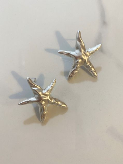 Stud Earrings Aesthetic, Jewelry Mood Board, Summer Wishlist, Fish Earrings, Earrings Aesthetic, Silver Statement Earrings, Mermaid Jewelry, Starfish Earrings, Aesthetic Jewelry