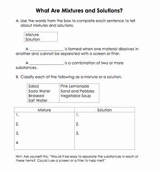 50 Mixtures and solutions Worksheet Answers | Chessmuseum Template Library Mixtures And Solutions 3rd Grade, Mixtures And Solutions 5th Grade, Mixture And Solution, Mixtures And Solutions, Separating Mixtures, Solutions And Mixtures, Earth Systems, Matter Lessons, Matter Unit