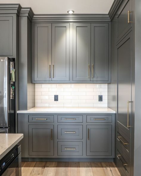 benjamin moore kendall charcoal • Instagram Benjamin Moore Iron Mountain Cabinets, Kendall Charcoal Benjamin Moore Cabinets, Kendall Charcoal Cabinets, Kendall Charcoal Kitchen, Kendall Charcoal Benjamin Moore, Charcoal Cabinets, Benjamin Moore Kendall Charcoal, Lake House Paint Colors, Benjamin Moore Kitchen