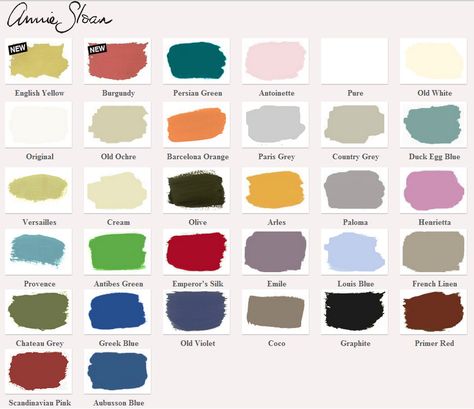 Annie Sloan Colour Chart Annie Sloan Colors Chart, Annie Sloan Chalk Paint Furniture, Paint Pallette, Annie Sloan Chalk Paint Colors, Annie Sloan Colors, Clinic Decor, Chalk Paint Wax, Paint Color Chart, Chalk Paint Colors