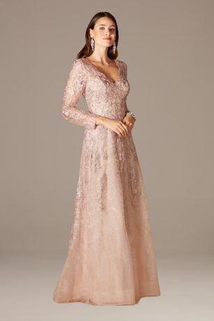 Blush Mother Of The Bride Dress, Gown Couture, Engagement Gowns, Lace A Line Dress, Dresses Design, A Line Evening Dress, Fun Clothes, Bridal Jumpsuit, Sleeve Gown