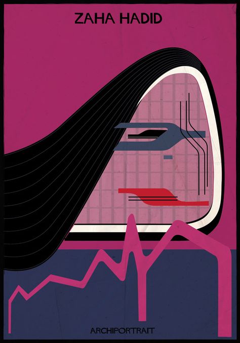 Beautiful Portraits Of Famous Architects, Comprised Using Their Signature Styles | The Creators Project Zaha Hadid Portrait, Zaha Hadid Drawings, Zaha Hadid Interior, Hadid Architecture, Federico Babina, Zaha Hadid Architecture, Bjarke Ingels, Tadao Ando, Santiago Calatrava