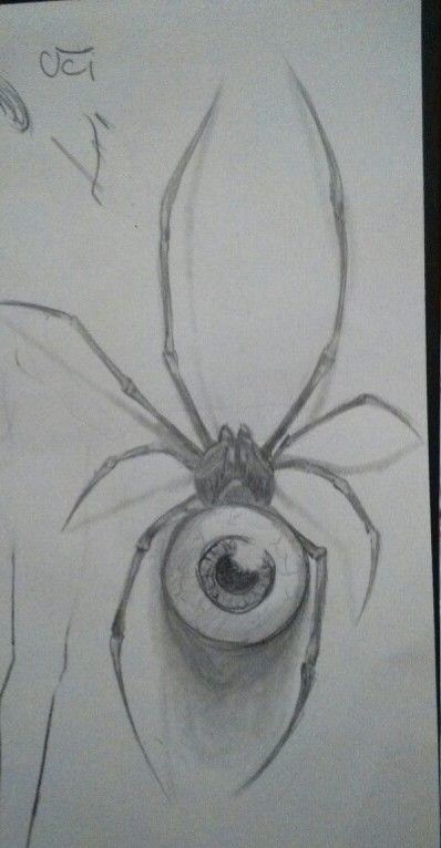 Grunge Spider Drawing, Eyeball Spider Tattoo, Eye Spider Drawing, Eye Scary Drawing, Spider With Eye Tattoo, Creepy Stuff To Draw, Spider Coming Out Of Eye Drawing, Spider Crawling Out Of Eye Drawing, Drawings Ideas Trippy