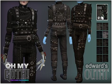 The Sims Resource - Oh My Goth! OUTFIT - Edward Scissorhands Sims 4 Edward Scissorhands Cc, Male Goth Cc Sims 4, The Sims 4 Cc Vkei, Sims 4 Cc Goth Clothing Male, Sims Alt Cc, Sims 4 Gothic Cc Clothes, Goth Sims Cc, Sims 4 Cc Alternative Clothes, Scary Clothes