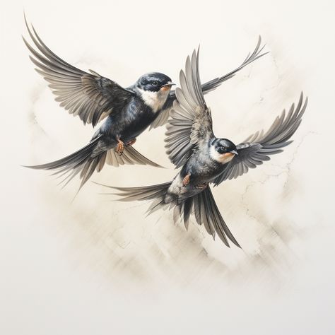 Swallows Tattoo Design, Flying Swallow, Insect Tattoo, Swallow Tattoo, Geometric Tattoo Design, Realism Tattoo, Swallows, Bird Drawings, Wildlife Animals