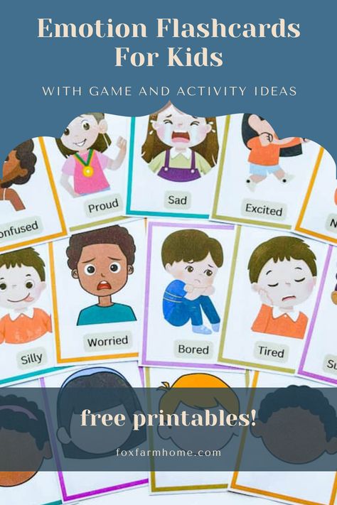 These free printable emotions flashcards are a great tool to help your child better understand their emotions as well as others' emotions. This post also contains lots of ideas for games and activities to use with these cards. Free Emotions Cards, Emotion Learning Preschool, Emotions Flash Cards Free Printable, Preschool Emotions Printable, Feeling Cards Free Printable, Emotions Matching Game Free Printable, Montessori Emotions Activities, Free Printable Emotion Cards, Emotion Flashcards Free Printable