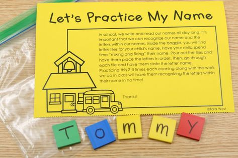 Back to School Name Practice in Preschool and Kindergarten Name Practice Ideas For Preschool, Send Home Activities Preschool, Name Practicing For Preschool, Name Practice Preschool Fun Activities, Large Group Literacy Activities Prek, Name Game Preschool, Back To School Theme Preschool Activities, Name Regonition Activities Preschool, Tara West Little Minds At Work