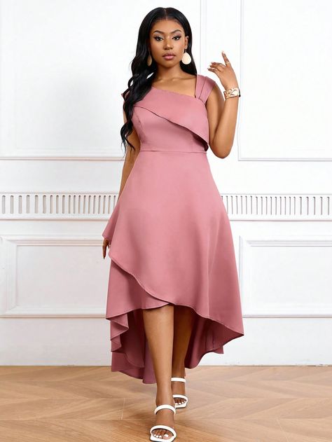 Plus Size Pink Dress, Pink Dress For Women, Anniversary Dresses, Long Pink Dress, Anniversary Dress, Pink Long Dress, Pink And White Dress, Plain Shirt, Empire Waist Dress