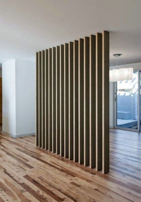 40 Beautiful Partition Wall Ideas - Engineering Discoveries Slat Wall Divider, Modern Room Partitions, Kleiner Pool Design, Vertical Slats, Wall Divider, Modern Room Divider, Living Room Divider, Wooden Room Dividers, Wooden Room