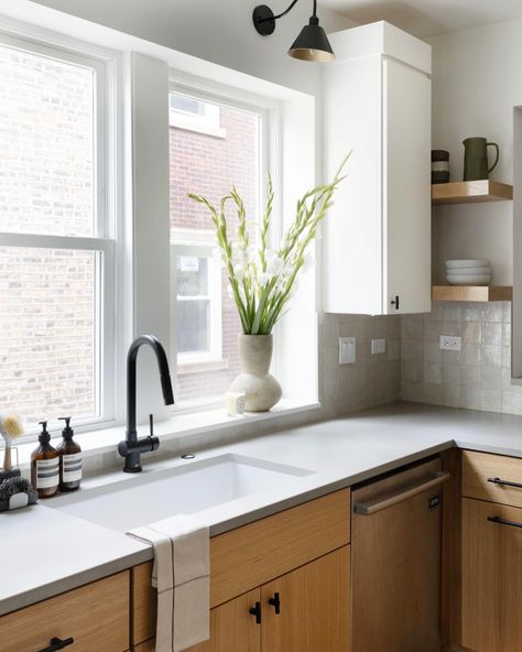 {One of our fave kitchens date and the first one we ever did full cabinet designs for! We love the white oak cabinets with the raw concrete countertop. Such a classic combo 🥰 swipe for all the detailed before and afters! 📷 @momokofritz 💛} White Oak Cabinets, Concrete Countertop, Cabinet Designs, Oak Cabinets, Concrete Countertops, Cabinet Design, White Oak, The White, Countertops