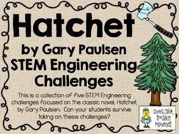 Hatchet Stem Activities, Hatchet Novel Study, Hatchet By Gary Paulsen, Hatchet Gary Paulsen, Engineering Challenges, Temporary Shelter, Novel Activities, Stem Engineering, Stem Books