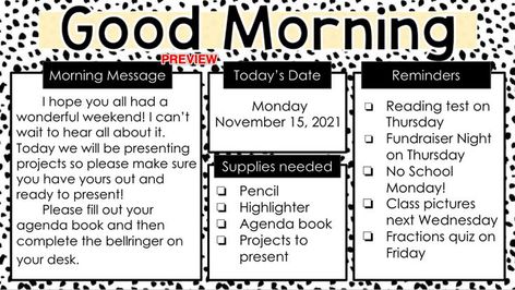 These Black and White Google Slide Template with Daily Agendas come in 4 different styles. These editable daily agendas are perfect to present each morning or post them on your Google Classroom. The black and white daily slides can go with any classroom theme! You can duplicate the slides as needed. Agenda Book, Black And White Google, Daily Agenda, Reading Test, Class Pictures, Teaching 5th Grade, Class Schedule, Morning Meeting, Template Google