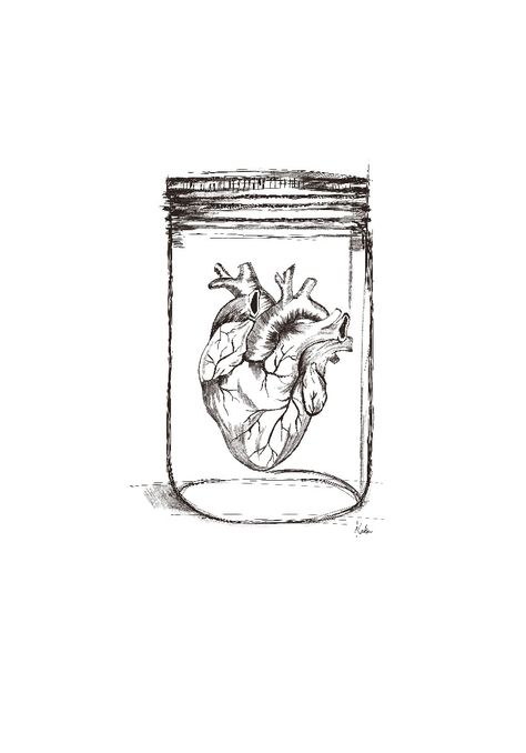 Heart In A Jar Tattoo, Jar Of Hearts Tattoo, Jar Drawing Illustration, Heart In A Jar, Alabaster Heart, Jar Illustration, Dream Jar, Alabaster Jar, Illustration Heart