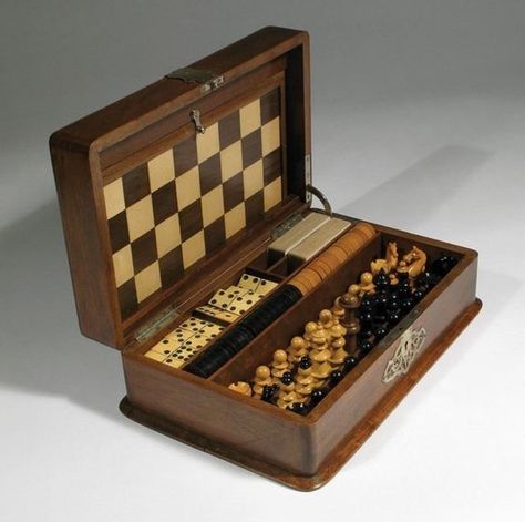 Victorian Games, Portable Chess Set, Chess Board Set, Wood Chess Board, Chess Board Game, Wooden Board Games, Chess Table, Wood Games, Vintage Board Games