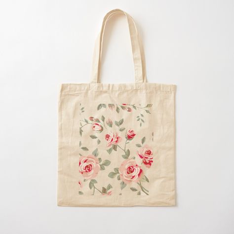 Handpainted Tote, Handpainted Tote Bags, Rose Tote Bag, White And Pink Roses, Painted Tote, Romantic Roses, Rose Painting, Printed Bags, Rose Design