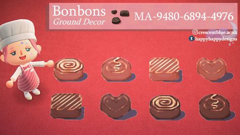 Turn your town into a box of chocolates for Valentine's Day! Available in milk and dark chocolate. Acnh Chocolate, Acnh Candyland, Acnh Hats, Acnh Colorful, Acnh Elegantcore, Acnh Pattern, Acnh Christmas, Bloxburg Rooms, Animal Crossing Custom Designs