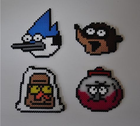 Regular Show Perler beads by Jen Fab Beavis And Butthead Perler Beads, Regular Show Perler Beads, Perlers Ideas, Hearts Origami, Block Images, Paper Hearts Origami, Diy Crafts For Boyfriend, Melt Beads, Pixels Art