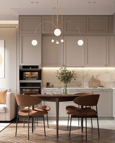 Beige Dining Room Ideas, Light Beige Kitchen, Classic Kitchen Design Luxury, Kitchen Interior Design Modern Luxury, Kitchen Ideas Beige, Modern Classic Kitchen, Home Ideas Kitchen, Kitchen Innovation, Classic Kitchen Design