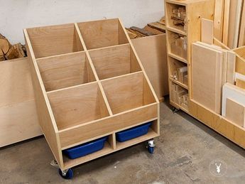 Compact Lumber Storage Cart Lumber Storage Cart, Diy Montreal, Lumber Storage Rack, Timber Storage, Wood Bin, Wood Cart, Plywood Storage, Lumber Rack, Diy Garage Storage Cabinets