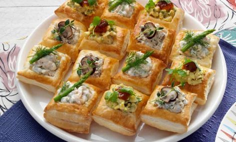 Vol Au Vent Fillings Savoury, Vol Au Vents Recipe, Volauvent Recipes, Vol Au Vent Fillings, Salad With Roasted Veggies, Smoked Aubergine, Brussels Sprouts And Butternut Squash, Panzanella Recipe, Sweet Custard