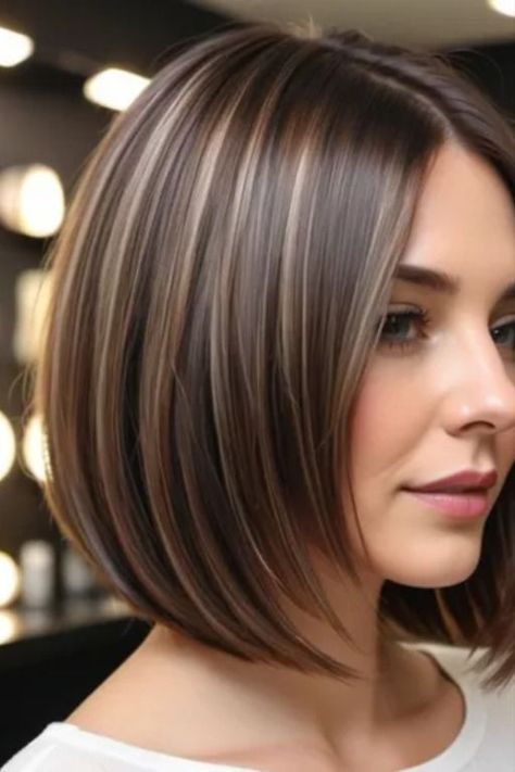 bobs haircutTrendy Long A-Line Bobs for This Season Bob Pixie, Layered Haircuts For Medium Hair, Chin Length Hair, Brown Hair With Blonde Highlights, Pixie Hair, Shoulder Length Hair Cuts, Haircuts For Medium Hair, Penteado Cabelo Curto, Hair Color And Cut