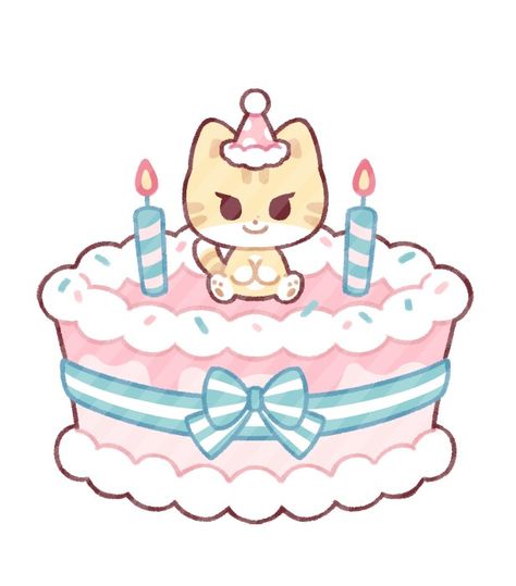 Kawaii Birthday Stickers, Chibi Birthday Pose, Birthday Base Drawing, Holding Cake Pose Drawing, Birthday Art Reference, Birthday Art Drawings, Chibi Birthday, Aesthetic Highlight Covers Instagram Pink, Birthday Cake Illustration