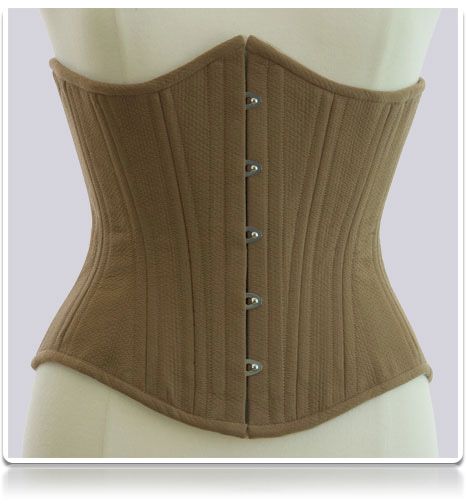 Scarlett's Corset in Wheat.  Great boning placement, great fit. Corset Boning Placement, Cotton Corset, Corset Boning, Underbust Corset, Corsets, Wedge Boot, Wheat, New Home, Sewing Projects