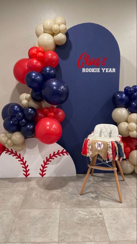 Twins Baseball Birthday Party, Baseball Theme Birthday Decoration, Softball First Birthday, Rookie Year Backdrop, Rookie Year First Birthday Baseball, First Birthday Baseball Theme, Rookie Of The Year First Birthday, 1st Birthday Baseball Theme, Baseball Themed First Birthday