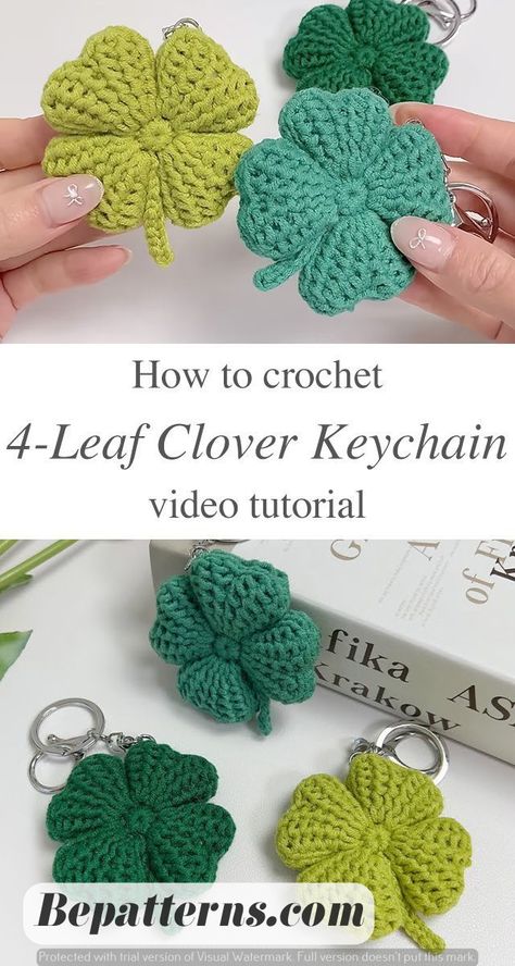 Bobble Stitch Crochet Blanket, How To Make Keychains, Clover Keychain, Make Keychains, Crochet Book Cover, Bobble Stitch Crochet, Different Crochet Stitches, Crochet Free Patterns, Easy Amigurumi