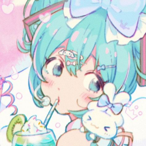 Hatsune Miku And Cinnamoroll, Miku And Cinnamoroll, Miku Hatsune Kawaii, Cinnamoroll Pfp, Miku Hatsune Vocaloid, Miku Hatsune, Color Palette Design, Cartoon Art Styles, Hatsune Miku