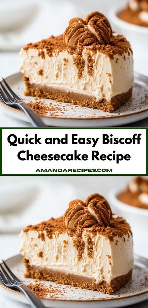 Need an easy dessert that packs a flavor punch? This Biscoff Cheesecake Recipe requires minimal prep time, making it an ideal choice for busy weeknights or last-minute gatherings, without sacrificing taste or presentation. Cheesecake Unique, Biscoff Cheesecake Recipes, Almond Joy Cheesecake Recipe, Biscoff Desserts, Unique Cheesecake Recipes, Smooth Cheesecake, Lemon Curd Cheesecake, Raspberry Swirl Cheesecake, Biscoff Recipes