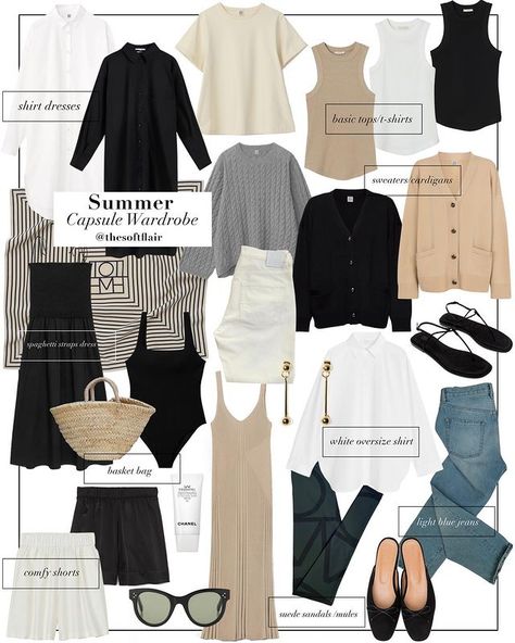 Daria na Instagramie: „Summer is here ☀️ Capsule Wardrobe - summer edit as well ☑️ 24 pieces that are essential for summer season (in my opinion and for my…” How To Have Style, Ultimate Capsule Wardrobe, Sims Inspiration, Closet Planning, Winter Arc, Classic Capsule Wardrobe, Capsule Wardrobe Outfits, Fashion Capsule Wardrobe, Summer Capsule