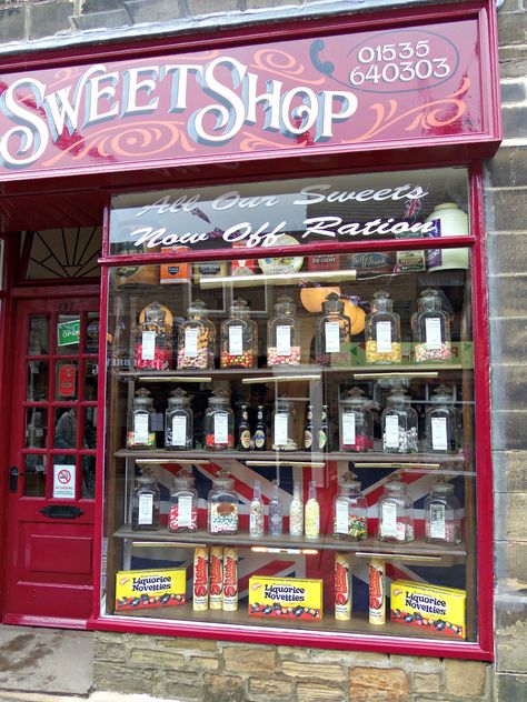 Haworth Sweet Shop, West Yorkshire Seoul Nightlife, Candy Store Design, Vintage Sweets, Store Concept, Maine Travel, Design Salon, Travel City, Shop Sign, Paris Cafe