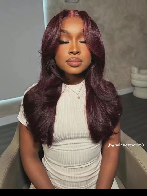 Burgundy Frontal Sew In, Burgundy Closure Sew In, Real Human Hair Wigs, Hair Color For Dark Skin, Future Hairstyles, Exotic Hairstyles, Hair Goal, Plum Hair, Braided Hairstyles For Black Women Cornrows