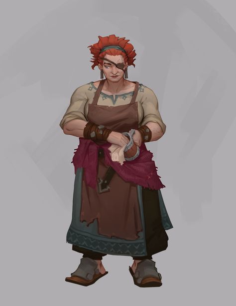 Female Bartender Art, Tavern Owner Art, Tavern Keeper Fantasy Art, Dnd Waitress, Fantasy Tavern Owner, Tavern Reference, Dnd Shopkeep, Dnd Tavern Keeper, Waiter Character Design