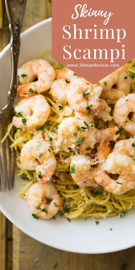 Skinny Shrimp Scampi Skinnytaste Shrimp Scampi, Shrimp Scampi No Butter, Macro Friendly Shrimp Scampi, Healthy Crockpot Shrimp Recipes, Low Cal Shrimp Scampi, Low Carb Shrimp Scampi Recipes, Healthy Shrimp Scampi Pasta, Optavia Shrimp Scampi, Shrimp Linguine Recipe Healthy