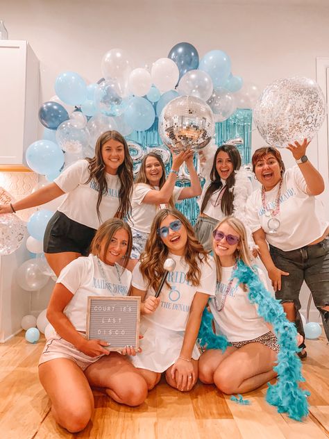 Dancing Queen Bachelorette Theme, Mamma Mia Themed Bachelorette Party Outfits, Mama Mia Bachelorette Outfits, Blue Disco Bachelorette Party, Mamma Mia Hen Do Outfit, Mamma Mia Party Theme Outfits, Mamma Mia Outfits Bachelorette Party, Mama Mia Hens Party, Mamma Mia Disco Bachelorette Party