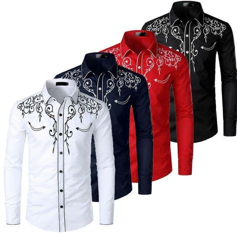 Embroidered Cowboy Shirt In Different Colors💖💖 Embroidery Buttons, Sleeves Embroidery, Mens Western, Girls Costumes, Quince Ideas, Cowboy Shirt, Slim Fit Dress Shirts, Cowboys Shirt, Fitted Dress Shirts