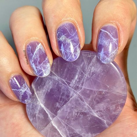 Amethyst Nails, Purple Glitter Nails, Stone Nail Art, Marble Nail Designs, Fingernail Designs, Quartz Nail, Nail Jewels, Pretty Nail Art, Youtube Link