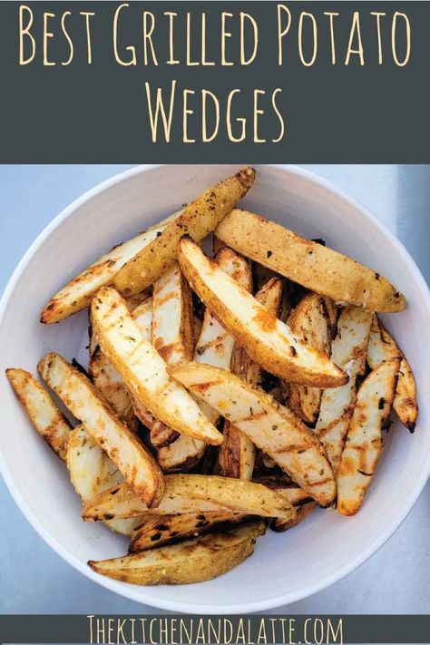 These crispy grilled potato wedges are delicious and the perfect side dish for any main meal. They are perfect anytime you want to make French fries. Fries On The Grill, Grilled Potato Recipes, Grilled Potato Wedges, Wedge Fries, Cooking French Fries, Bbq Potatoes, Sausage Ingredients, Potato Wedges Recipe, Making French Fries