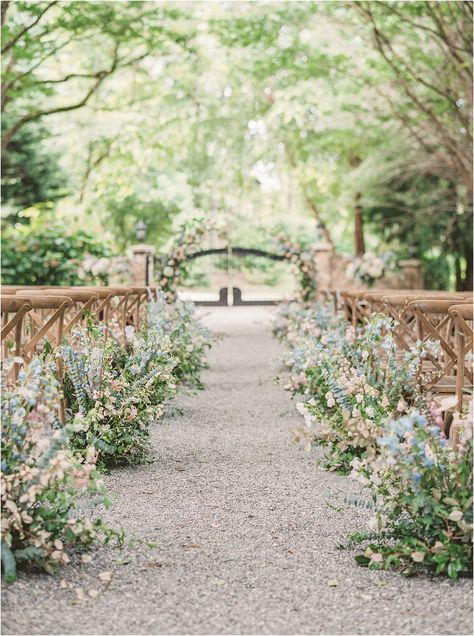 Whimsical Aisle Flowers, Enchanted Garden Wedding Flowers, September Garden Wedding, Wildflower Garden Wedding, Garden Party Wedding Florals, Whimsical Wedding Florals, Wedding Garden Decorations, Secret Garden Wedding Theme, Aesthetic Wedding Venues