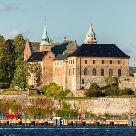 Akershus Fortress on the Oslo Fjord Akershus Fortress, Oslo Fjord, Norwegian Architecture, Royal Residence, Nordic Countries, Disney Princes, Boat Ride, Northern Europe, Medieval Castle