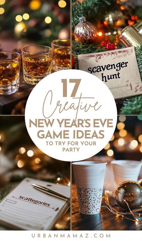 Looking for creative New Year's Eve game ideas to try for your party? Check out these 17 fun New Year's Eve games to try this year. News Year Party Games, New Years Eve Game Ideas Families, New Year’s Eve Scavenger Hunt Adults, Fun New Years Eve Games For Adults, New Years Eve With Teens At Home, At Home New Years Eve Party Families, Party Games New Years, New Year’s Eve Activities For Adults, New Years Get Together Ideas