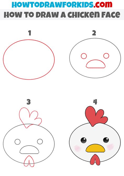 How To Draw Farm Animals Easy, How To Draw A Chicken Easy, Chicken Face Drawing, How To Draw Chicken, Chicken Doodle Drawing, How To Draw A Chicken, Chicken Drawing Easy, Draw A Chicken, Kindergarten Drawing