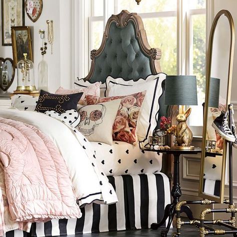 Parisian Bedroom, Emily And Meritt, Striped Bedding, Teen Bedding, Girl Beds, Bedroom Vintage, Big Girl Rooms