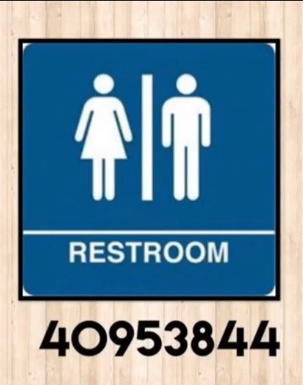 Restroom Bloxburg Decals, Bloxburg Id Codes For Pictures Cafe, Bloxburg Restroom Sign Decals, Bloxburg Arrow Decal Codes, Bloxburg Doctors Office Ideas, Parking Sign Bloxburg Code, Employee Only Sign Bloxburg, Bathroom Sign Decals Bloxburg, Bloxburg Motel Sign Decal Codes