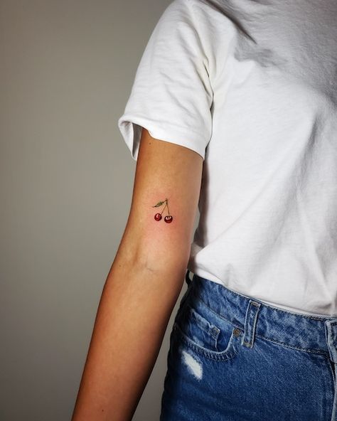 Cherry Tattoo Realistic, Single Cherry Tattoo, Heart Shaped Cherry Tattoo, Fine Line Cherry Tattoo, Mini Cherry Tattoo, Cute Cherry Tattoo, Cherry Tattoo Outline, Tiny Cherry Tattoo, Small Cherry Tattoo